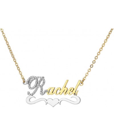 Custom Gold My Name Necklace Plate Dainty Initial Necklace Personalized Customizable Short Crystal Necklaces for Women Rachel...