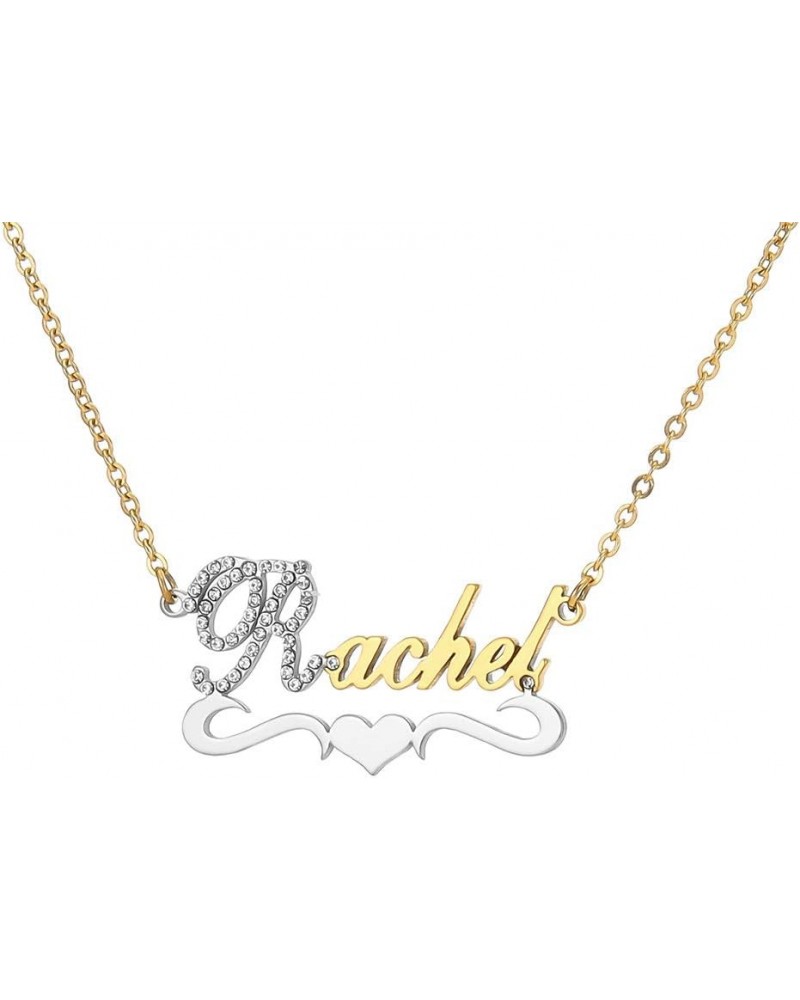 Custom Gold My Name Necklace Plate Dainty Initial Necklace Personalized Customizable Short Crystal Necklaces for Women Rachel...