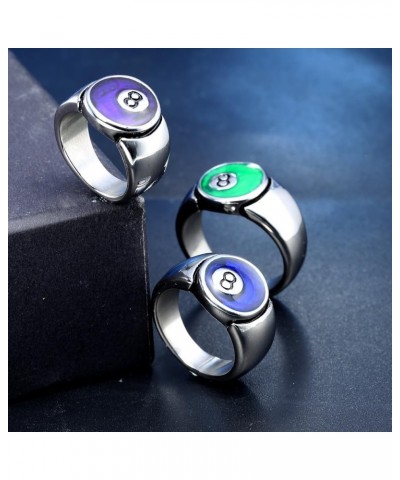 Men Women's Multicolor Drip Number 8 Ball Stainless Steel Billiards Lover Hip Hop Statement Band Ring Comfort Fit Silver Dark...