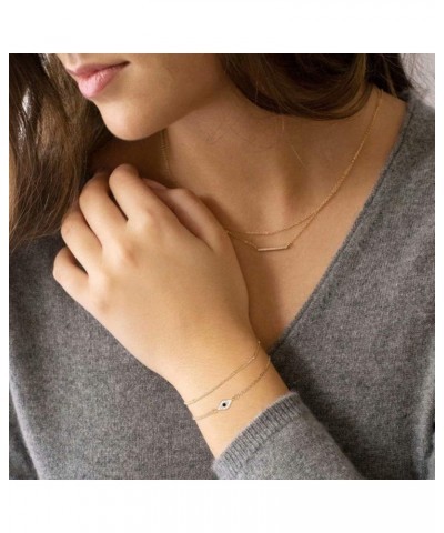 Dainty Gold Bracelets for Women, 14K Gold Filled Adjustable Layered Bracelet Cute Evil Eye Oval Chain Pearl Bar Turtle Gold B...