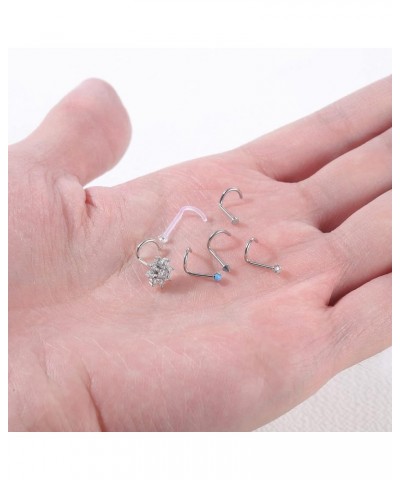 15Pcs Nose Rings for Women - 20G Stainless Steel L Shape Screw Nose Piercings Jewelry Black Nose Studs Rings Silver Corkscrew...