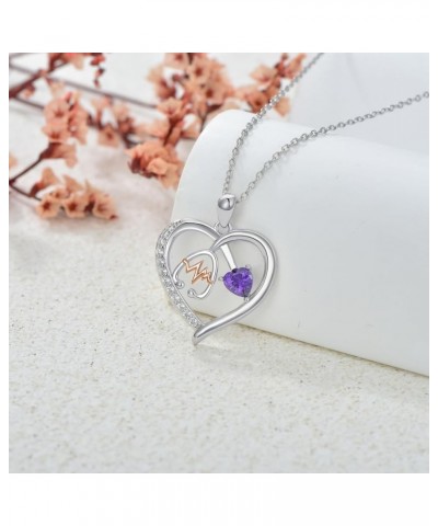 Heart Stethoscope Pendant Necklace for Women 925 Sterling Silver Gemstone Birthstone Doctor Nurse Medical Jewelry RN Register...