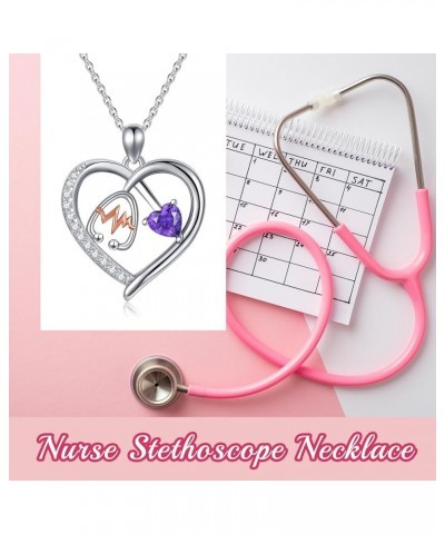 Heart Stethoscope Pendant Necklace for Women 925 Sterling Silver Gemstone Birthstone Doctor Nurse Medical Jewelry RN Register...