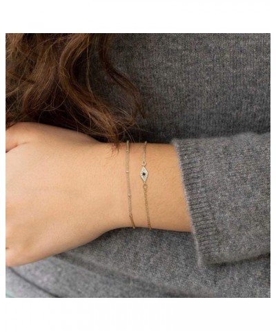 Dainty Gold Bracelets for Women, 14K Gold Filled Adjustable Layered Bracelet Cute Evil Eye Oval Chain Pearl Bar Turtle Gold B...