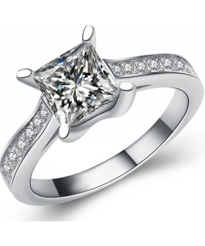 Stainless Steel 4 Carat Princess Cut Wedding Engagement Halo Bridal Proposal Ring Silver $7.64 Others