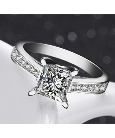 Stainless Steel 4 Carat Princess Cut Wedding Engagement Halo Bridal Proposal Ring Silver $7.64 Others