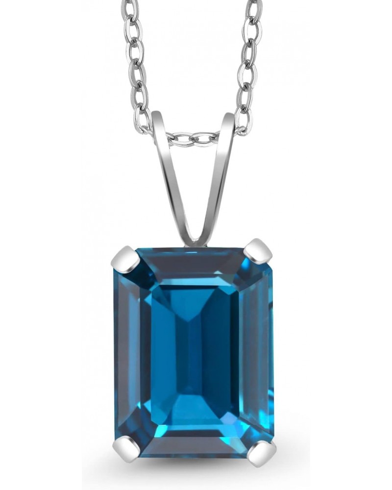 925 Sterling Silver London Blue Topaz Pendant Necklace For Women (2.30 Cttw, Emerald Cut 9X7MM, Gemstone Birthstone with 18 I...