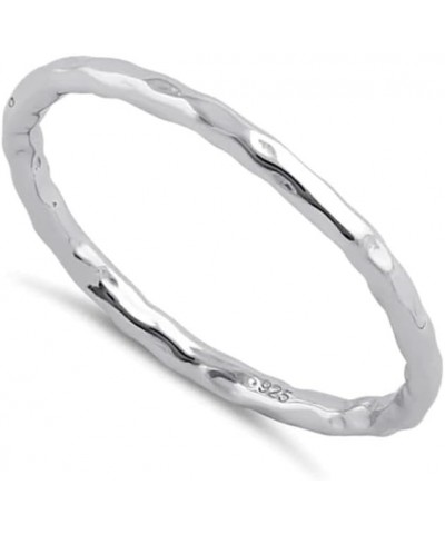 925 Sterling Silver Thin Hammered Band Women Stackable Ring $11.39 Rings