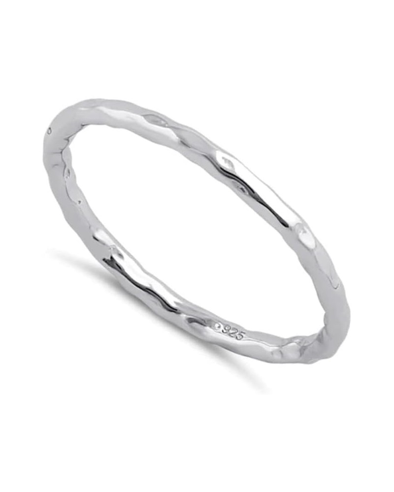 925 Sterling Silver Thin Hammered Band Women Stackable Ring $11.39 Rings