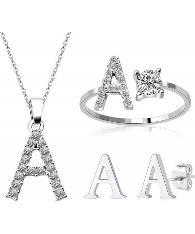 3Pack Initial Jewelry Sets Rings Uppercase Pendant Necklace Earrings Studs Women Girls Accessories A $8.84 Jewelry Sets