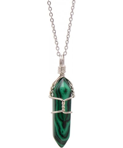 Hand Wired Created Opal Crystal Point Healing Chakra Pendant Necklace Malachite $7.50 Necklaces