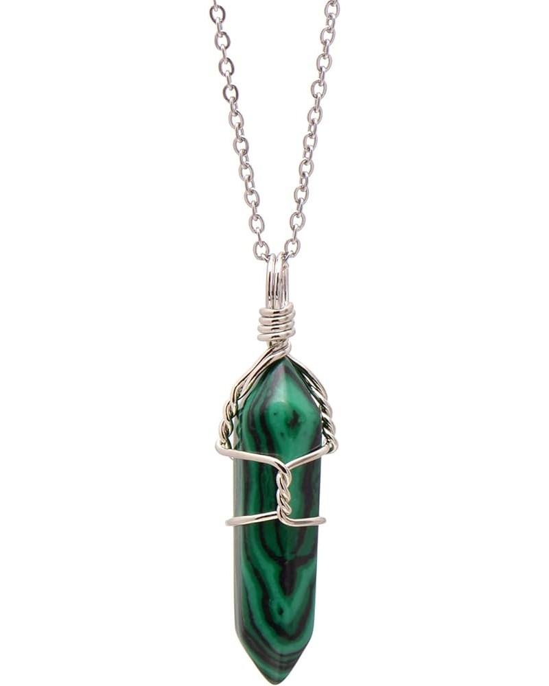 Hand Wired Created Opal Crystal Point Healing Chakra Pendant Necklace Malachite $7.50 Necklaces