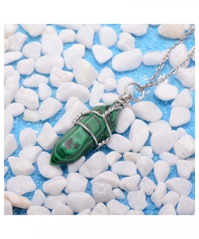 Hand Wired Created Opal Crystal Point Healing Chakra Pendant Necklace Malachite $7.50 Necklaces