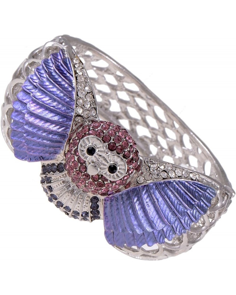 Lavender Purple Painted Multicolored Rhinestones Wise Owl Bird Bangle Cuff Bracelet Lavendar $12.18 Bracelets