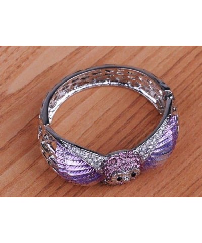 Lavender Purple Painted Multicolored Rhinestones Wise Owl Bird Bangle Cuff Bracelet Lavendar $12.18 Bracelets