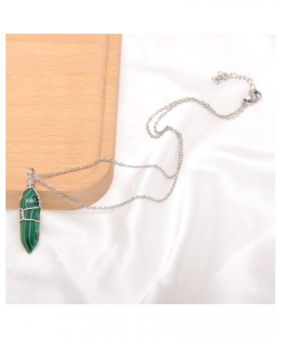 Hand Wired Created Opal Crystal Point Healing Chakra Pendant Necklace Malachite $7.50 Necklaces