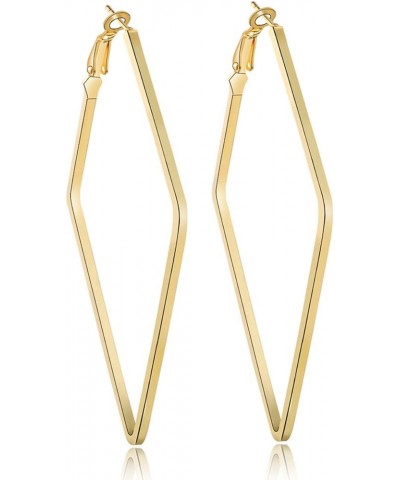 Stainless Steel Simple Geometric Big Hoop Earring For Women Girls… Rhombus-GD $7.44 Earrings