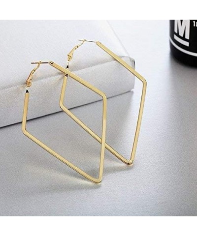 Stainless Steel Simple Geometric Big Hoop Earring For Women Girls… Rhombus-GD $7.44 Earrings