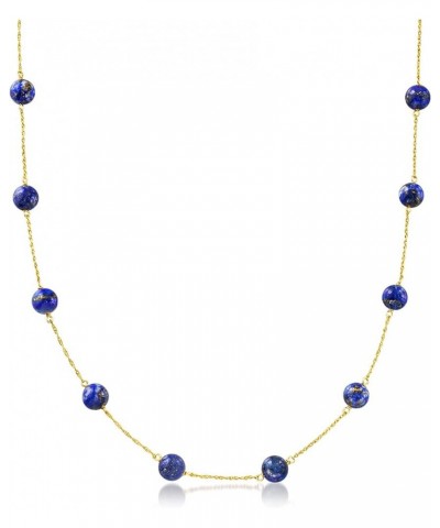 8mm Gemstone Bead Station Necklace in 14kt Yellow Gold Lapis 18.0 Inches $77.00 Necklaces