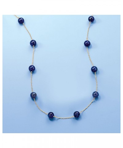 8mm Gemstone Bead Station Necklace in 14kt Yellow Gold Lapis 18.0 Inches $77.00 Necklaces