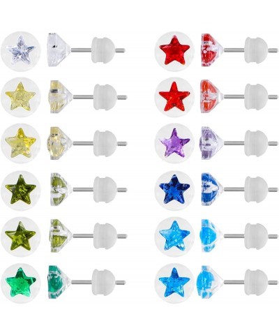 12 Pairs Plastic Earrings for Sensitive Ears, Plastic Post Stud Earrings, Star Heart Birthstone Cubic Zirconia CZ Stud Earrin...