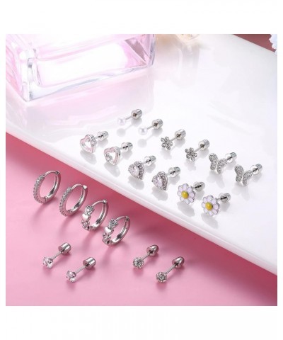 10 Pairs Hypoallergenic Screw Back Earrings for Women Girls Stainless Steel CZ Cute Colorful Butterfly Hoop Screwback Stud Ea...