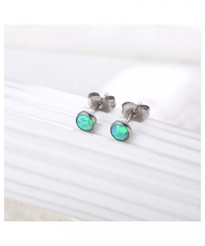 G23 Titanium Opal Stud Earrings for Women Hypoallergenic Round Birthstone Earrings for Girls Green Opal, 20G 11mm $9.17 Earrings