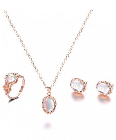 Rhinestones Jewelry Set for Women Crystal Diamond Stud Earrings 18K Rose Gold Plated Pendant Necklaces Water Drop Ring Cubic ...