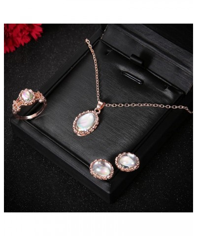 Rhinestones Jewelry Set for Women Crystal Diamond Stud Earrings 18K Rose Gold Plated Pendant Necklaces Water Drop Ring Cubic ...