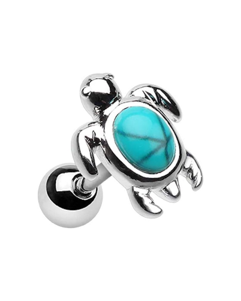 Amelia Fashion 18 Gauge Marine Synthetic Turquoise Stone Turtle Tragus/Cartilage Barbell Stud 316L Surgical Steel Silver/ Tur...