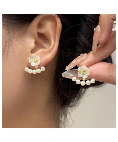 Cute Temperament Pearl Flower Floral Stud Earrings Jewelry Gift for Women Girls Wedding white $6.78 Earrings