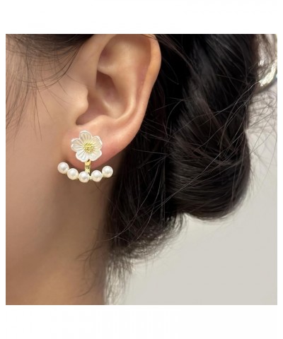 Cute Temperament Pearl Flower Floral Stud Earrings Jewelry Gift for Women Girls Wedding white $6.78 Earrings