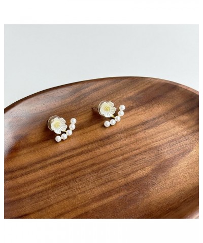 Cute Temperament Pearl Flower Floral Stud Earrings Jewelry Gift for Women Girls Wedding white $6.78 Earrings