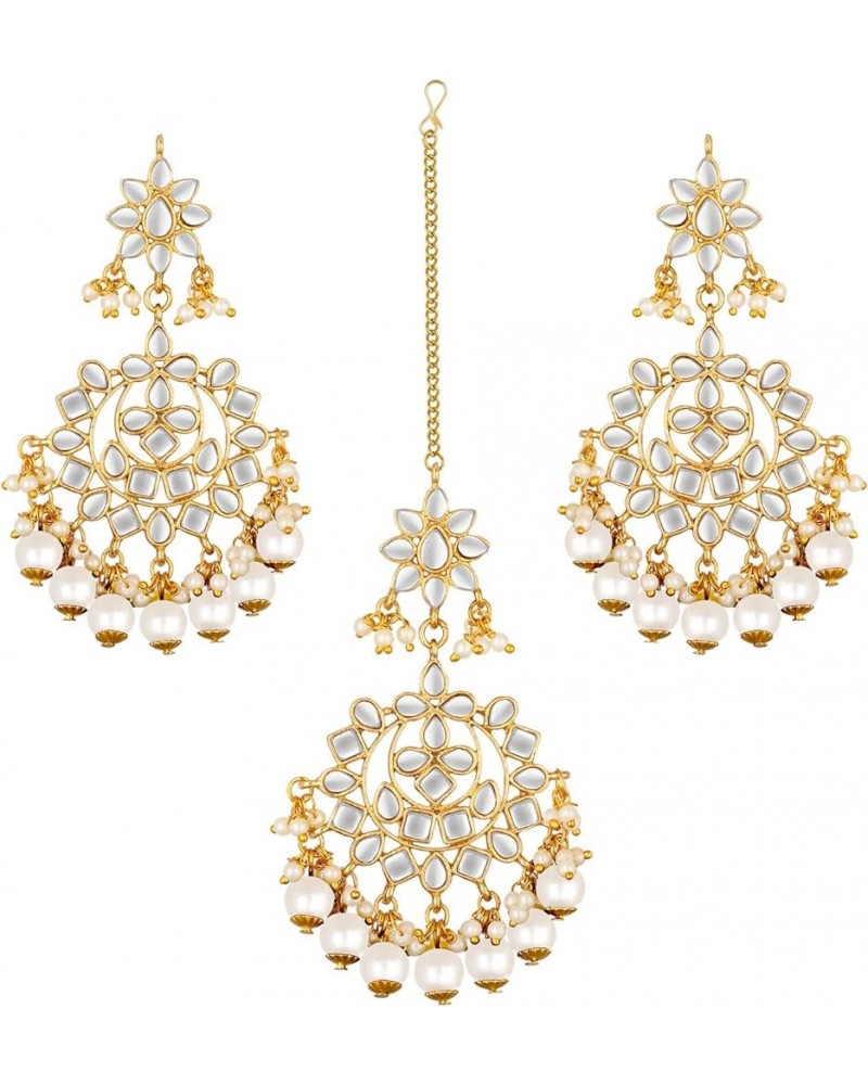 Earrings Maang Tikka Set Indian Fashion Jewelry For Women White 6 $15.19 Jewelry Sets