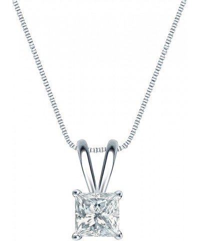 14k Gold 4-Prong Basket Princess-cut Diamond Solitaire Pendant (1/5-1 cttw, H-I, I1-I2) White Gold 0.38 carats $636.74 Necklaces