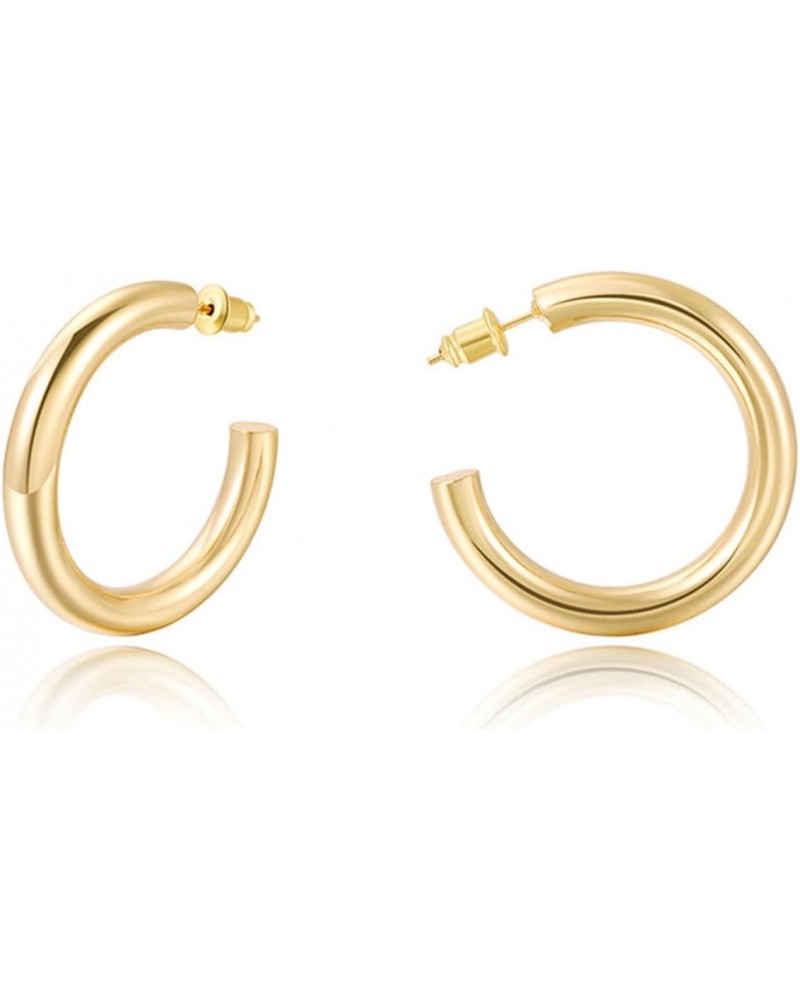 Chunky Gold Hoop Earrings, Gold Hoop Earrings for Women 14K Real Gold Plated Thick Open Hoops Lightweight For Girls Gift $9.3...