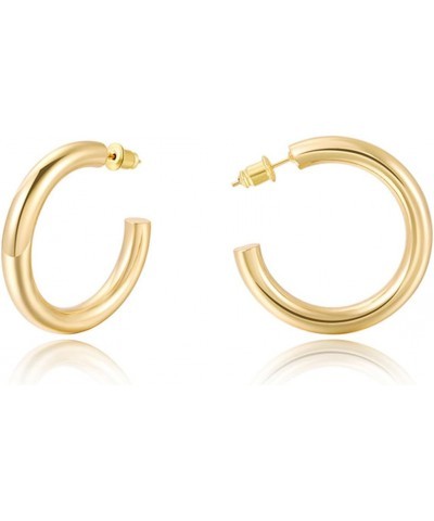 Chunky Gold Hoop Earrings, Gold Hoop Earrings for Women 14K Real Gold Plated Thick Open Hoops Lightweight For Girls Gift $9.3...