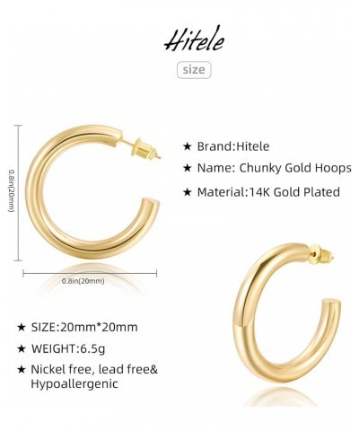 Chunky Gold Hoop Earrings, Gold Hoop Earrings for Women 14K Real Gold Plated Thick Open Hoops Lightweight For Girls Gift $9.3...