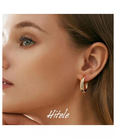 Chunky Gold Hoop Earrings, Gold Hoop Earrings for Women 14K Real Gold Plated Thick Open Hoops Lightweight For Girls Gift $9.3...