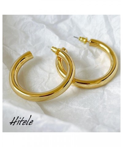 Chunky Gold Hoop Earrings, Gold Hoop Earrings for Women 14K Real Gold Plated Thick Open Hoops Lightweight For Girls Gift $9.3...