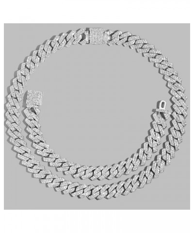 Miami Cuban Link Chain for Men 14mm Diamond Iced Out Cuban Link Chain Necklace Bracelet Hip Hop Jewelry Mens Women silver 9in...