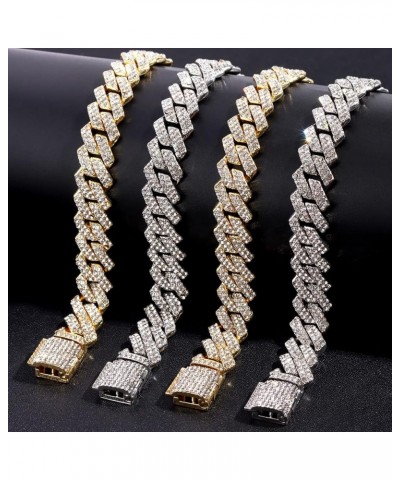 Miami Cuban Link Chain for Men 14mm Diamond Iced Out Cuban Link Chain Necklace Bracelet Hip Hop Jewelry Mens Women silver 9in...