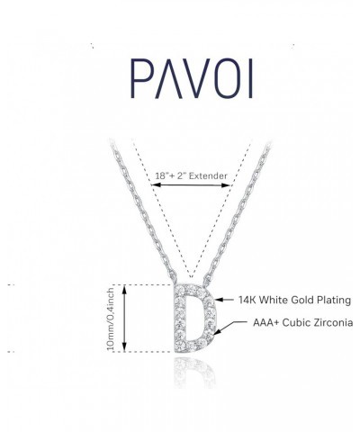 14K White Gold Plated Cubic Zirconia Initial Necklace | Letter Dainty Necklaces for Women D White Gold $10.04 Necklaces