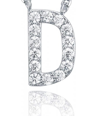 14K White Gold Plated Cubic Zirconia Initial Necklace | Letter Dainty Necklaces for Women D White Gold $10.04 Necklaces