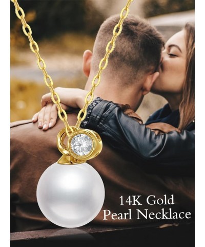 Gold Pearl Necklace 14 Solid Gold Simple Choker Pendant Necklaces for Women Her Mom Jewelry Gifts,with Freshwater Cultured Pe...