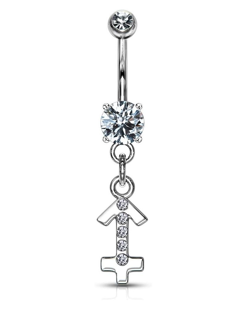 Surgical Steel CZ Jeweled Zodiac Sign Dangle Belly Button Ring Sagittarius $8.83 Body Jewelry