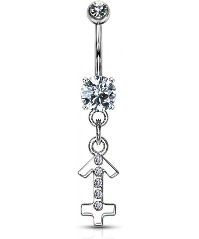 Surgical Steel CZ Jeweled Zodiac Sign Dangle Belly Button Ring Sagittarius $8.83 Body Jewelry