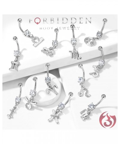 Surgical Steel CZ Jeweled Zodiac Sign Dangle Belly Button Ring Sagittarius $8.83 Body Jewelry