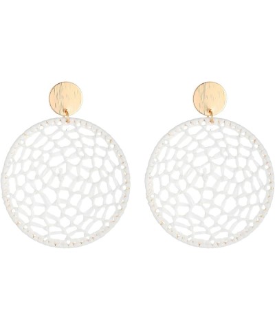 Statement Raffia Round Earrings, Handwoven Dream Catcher Earrings for Women Bohemian Jewelry Gift White $7.79 Earrings