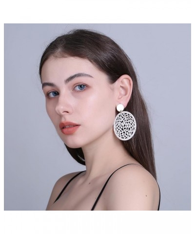 Statement Raffia Round Earrings, Handwoven Dream Catcher Earrings for Women Bohemian Jewelry Gift White $7.79 Earrings